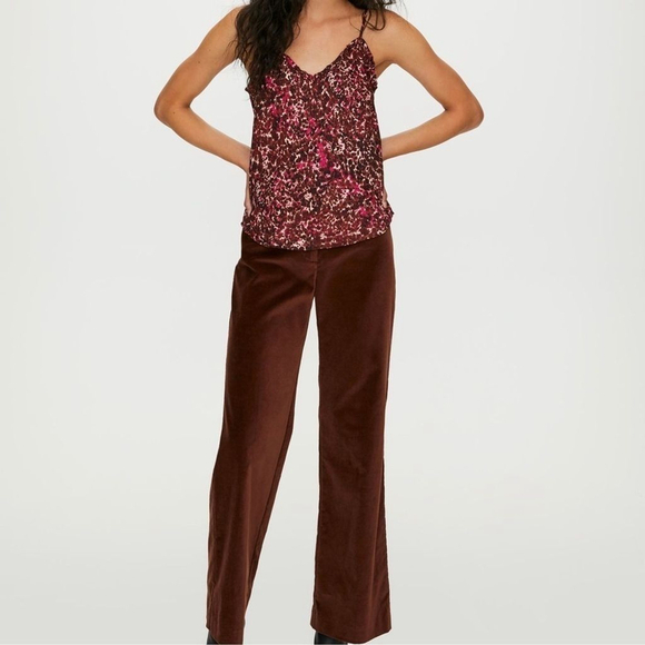 Wilfred Ruffle Camisole size XXS Floral Ptna Brown/E. Fuchsia - Picture 2 of 14